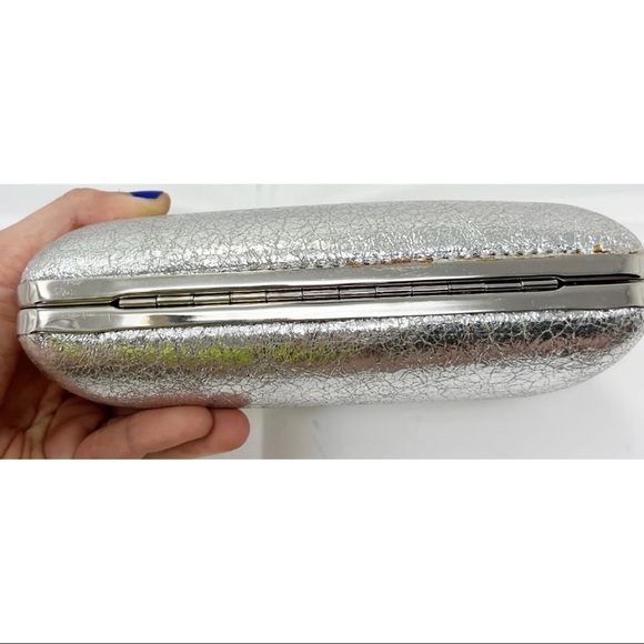 Milly Silver Foiled Hard Clutch Formal Small Chain Shoulder Bag Metallic - Picture 9 of 13